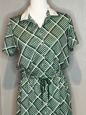 Tuckernuck Green and White Geometric Midi Dress